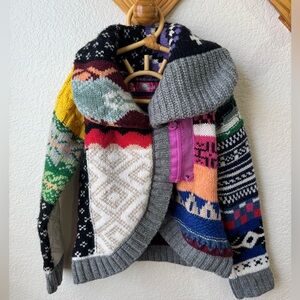 Desigual Multicolor Patchwork Knit Cardigan Sweater Girls